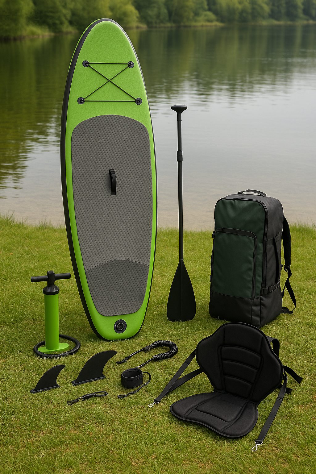 Aufblasbares Paddleboard, grün-schwarz, PVC, für See und Natur, 300 × 82 × 15 cm, TdkPksu561xe