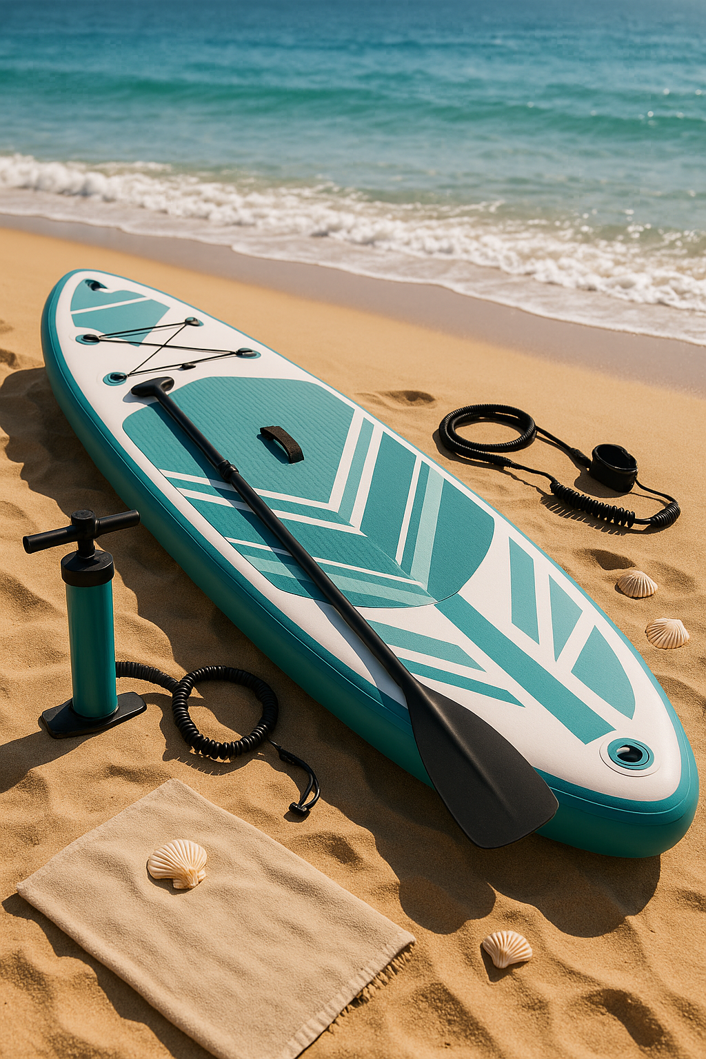 Aufblasbares Paddleboard, weiß-türkis, PVC, für Strand und Meer, 320 × 84 × 15 cm, BSnMIxt544bO