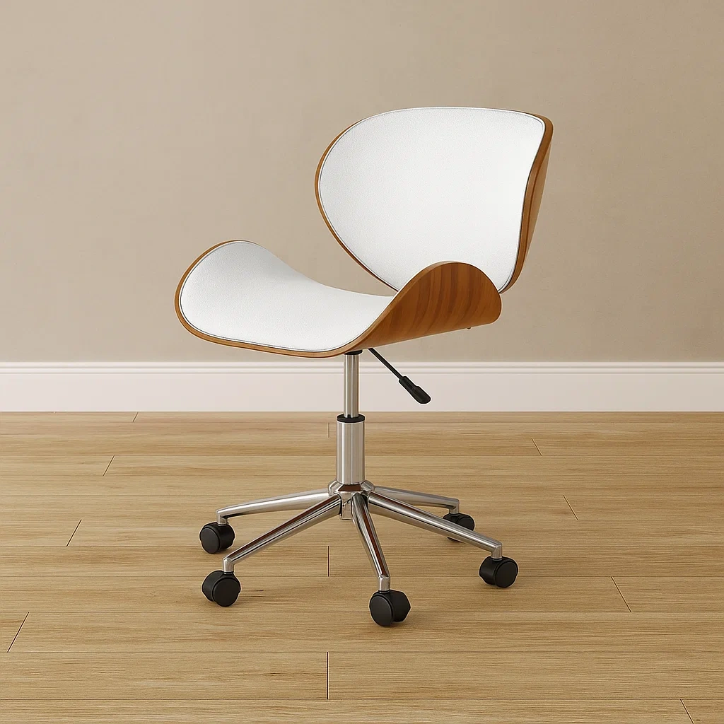 Weißer Drehstuhl aus Holz und Metall für den Innenbereich, 56 × 56 × 91 cm - J9hWn1RLYiUa