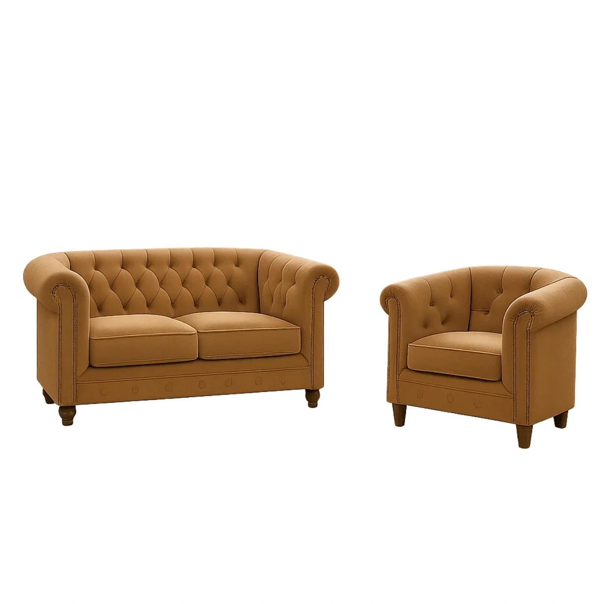 Sofagarnitur, 2-Sitzer und 1-Sitzer, Holzrahmen, hochdichte Schaumstoffpolsterung, Samtbezug, karamellbraune Farbe, für Wohnzimmer oder Büro, 2-Sitzer-Sofa 150 x 80 x 78 cm, 1-Sitzer-Sofa 85 x 80 x 78 cm - CsHUyXK31ao3