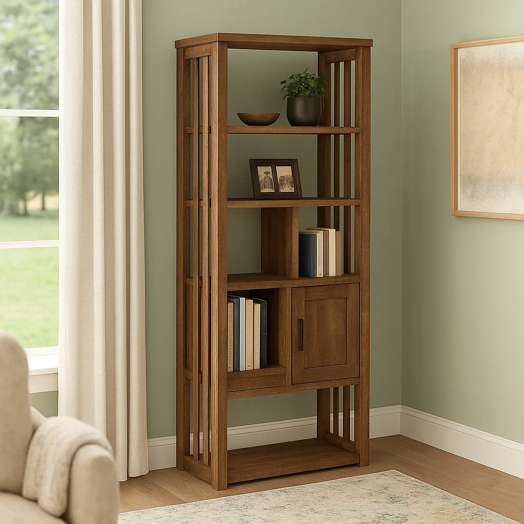 Vitrine mit Holztür, 5 Einlegeböden, Holzrahmen, Eichenfarbe, freistehend, Maße 60 x 30 x 180 cm - WOuthHY2iwlN