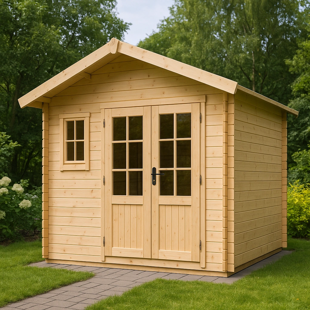 Gartenhaus aus Naturholz mit Glasfenstern und -türen – Ideal für den Garten, 240 cm x 240 cm x 260 cm
