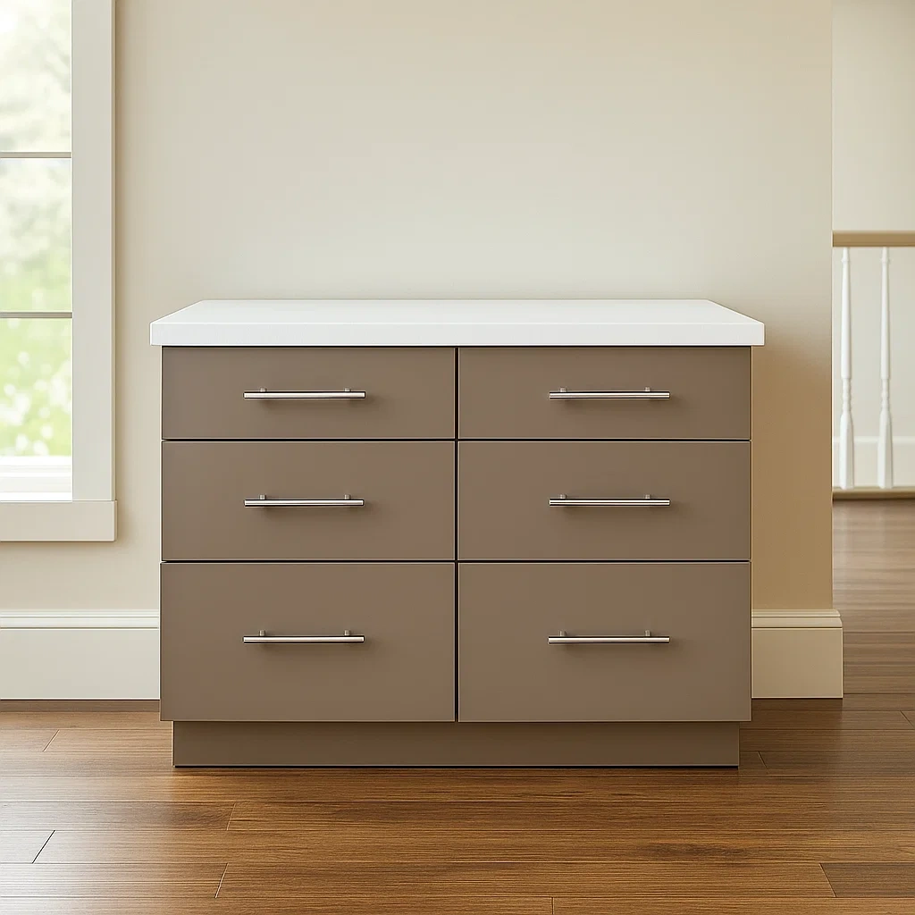 Moderne Kücheninsel aus Holz, beige, mit 6 Schubladen, freistehend, Maße 120 x 60 x 85 cm, zur Aufbewahrung in der Küche - zCJlxMa1rbj9