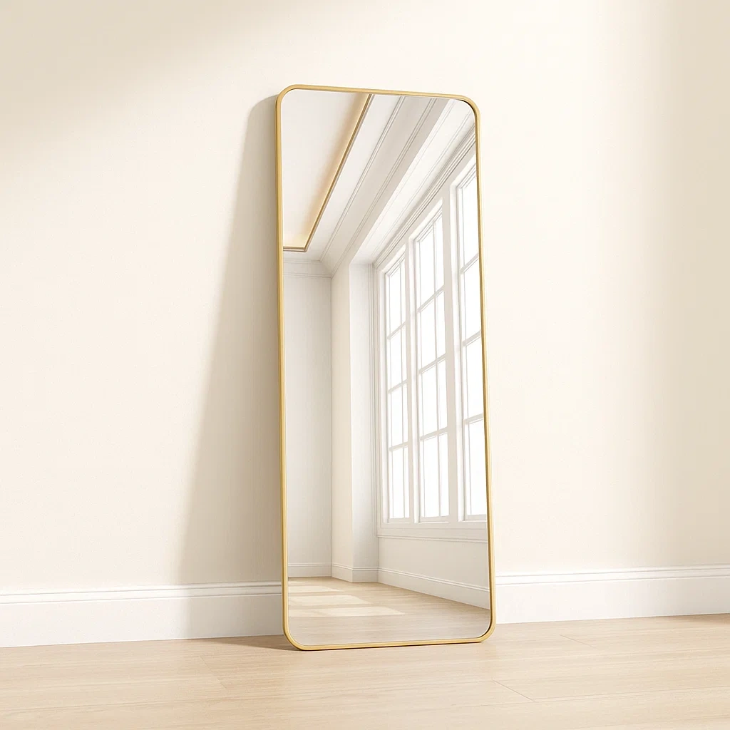 Ganzkörperspiegel, Gold, Metall und Glas, geeignet für das Wohnzimmer, 53 x 2 x 163 cm