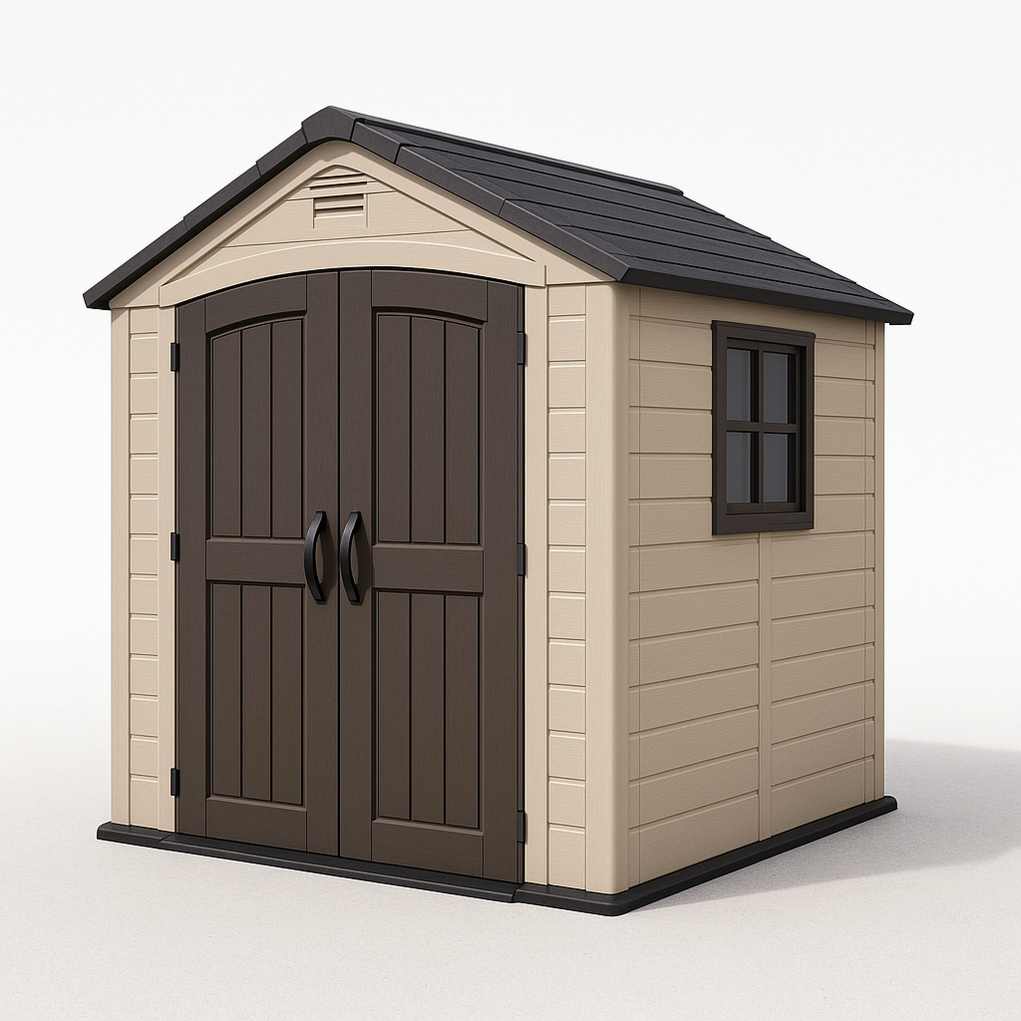 Beige/braunes rechteckiges Gartenhaus aus Kunstharz 220x210x230 cm pIpAlnv388Ws