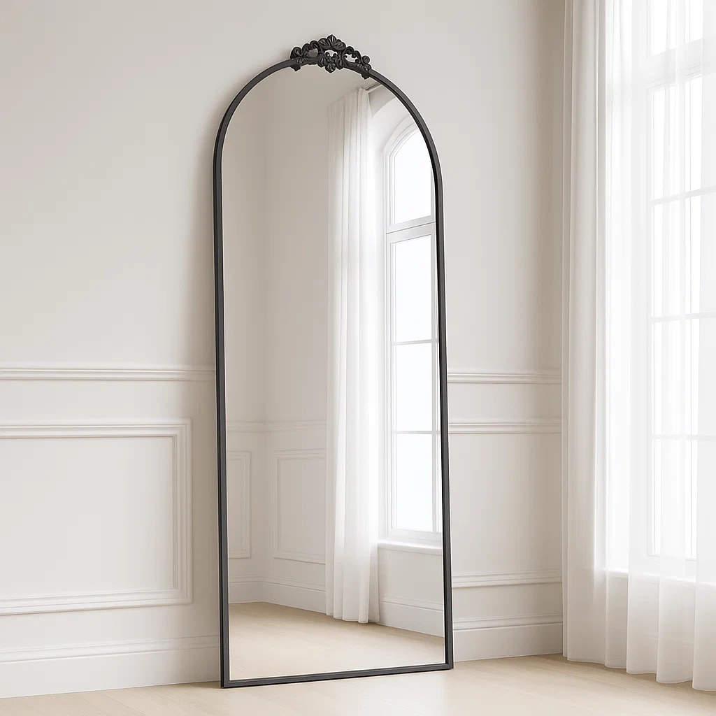 Ganzkörperspiegel, schwarz, Glas und Metall, geeignet für das Wohnzimmer, 80 x 3 x 180 cm