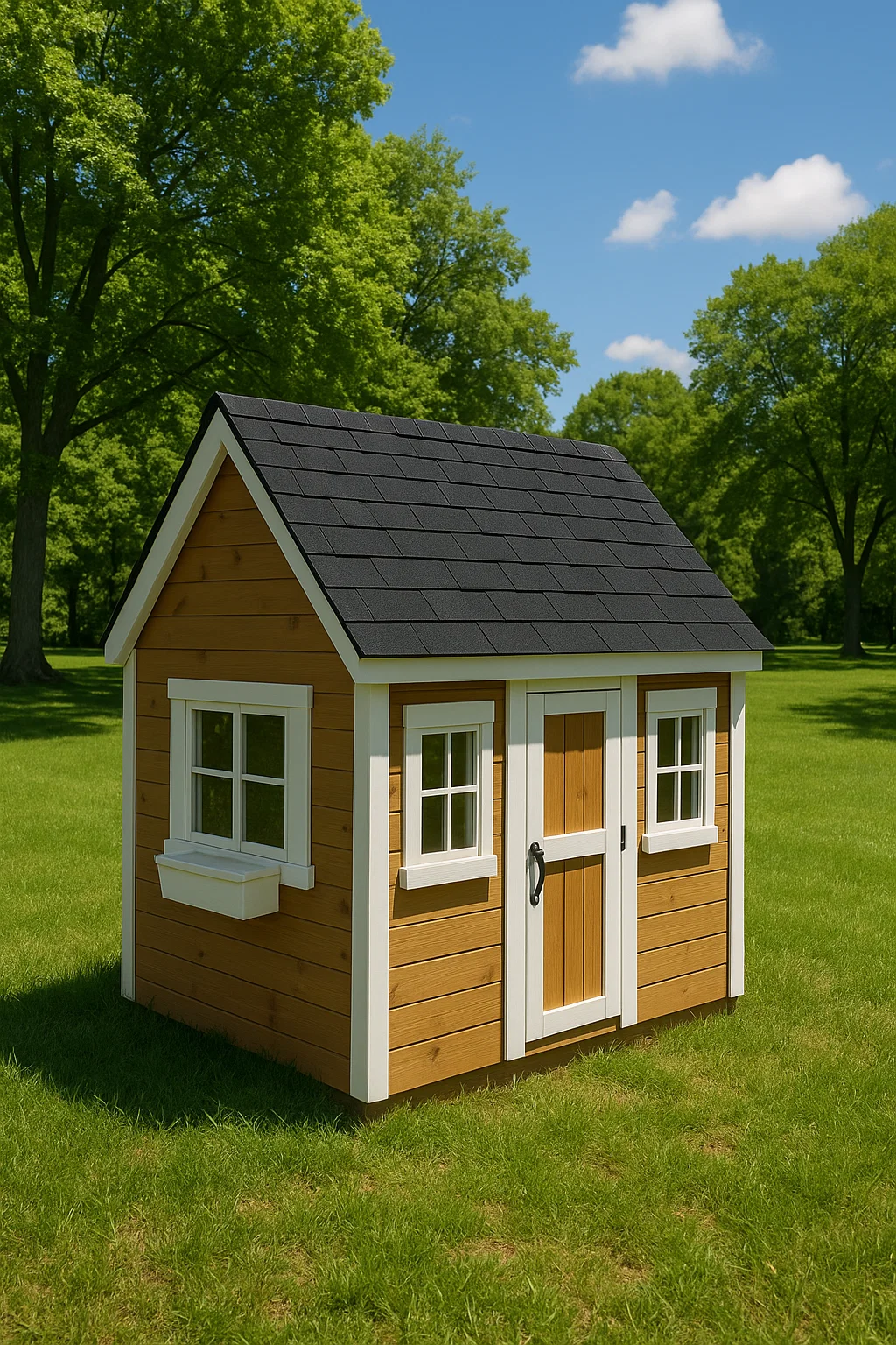 Spielhaus aus Naturholz mit Satteldach für Kinder, Garten, 130 x 110 x 145 cm, eiOxTpK143Ua