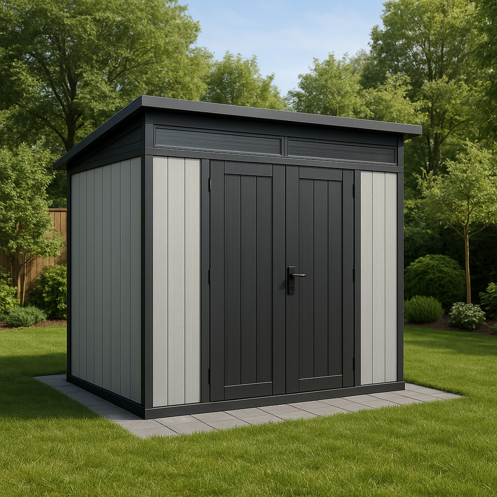 Gartenhaus aus Kunstharz 240x175x220 cm grau/schwarz TFQYBWT391BT