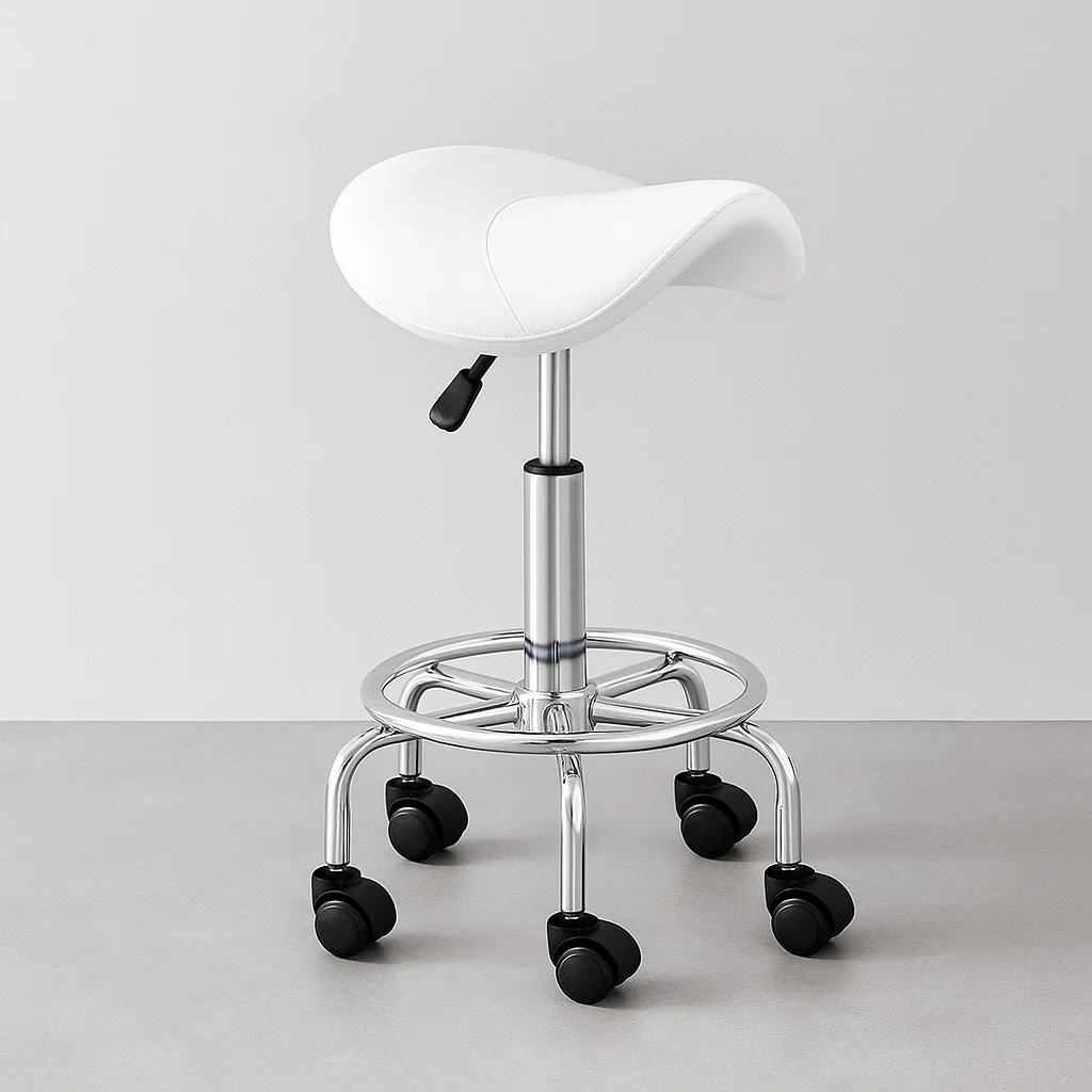 Weißer Bürohocker aus Stahl und PU mit Fußstütze für den Innenbereich, 41×41×76 cm - LgXeWt2tY7jS