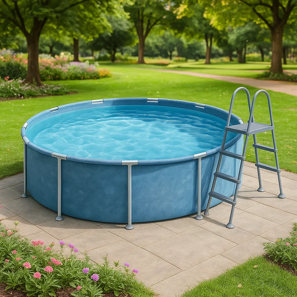 Runder, röhrenförmiger Swimmingpool 298x96 cm blau mit Filter und Leiter BfQxAHP241gG