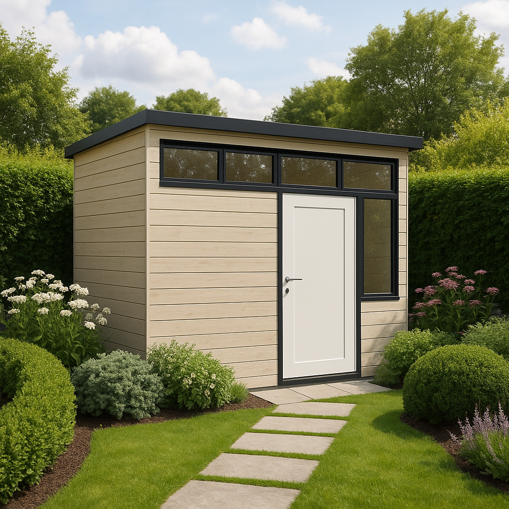 Gartenhaus aus Holz in Beige und Weiß, Kunstholz, für den Außenbereich, 250 × 200 × 250 cm