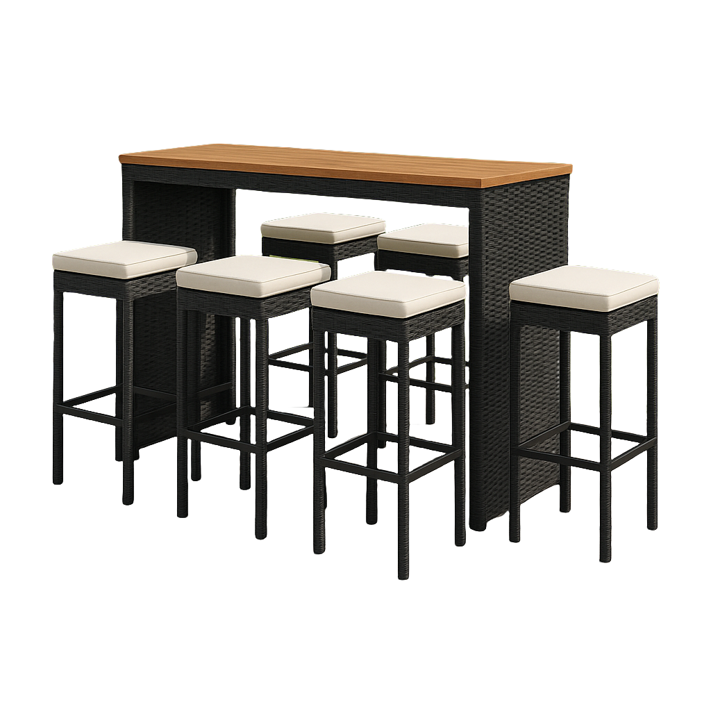 5-teiliges Gartenbar-Set aus schwarzem Akazien-Rattan
