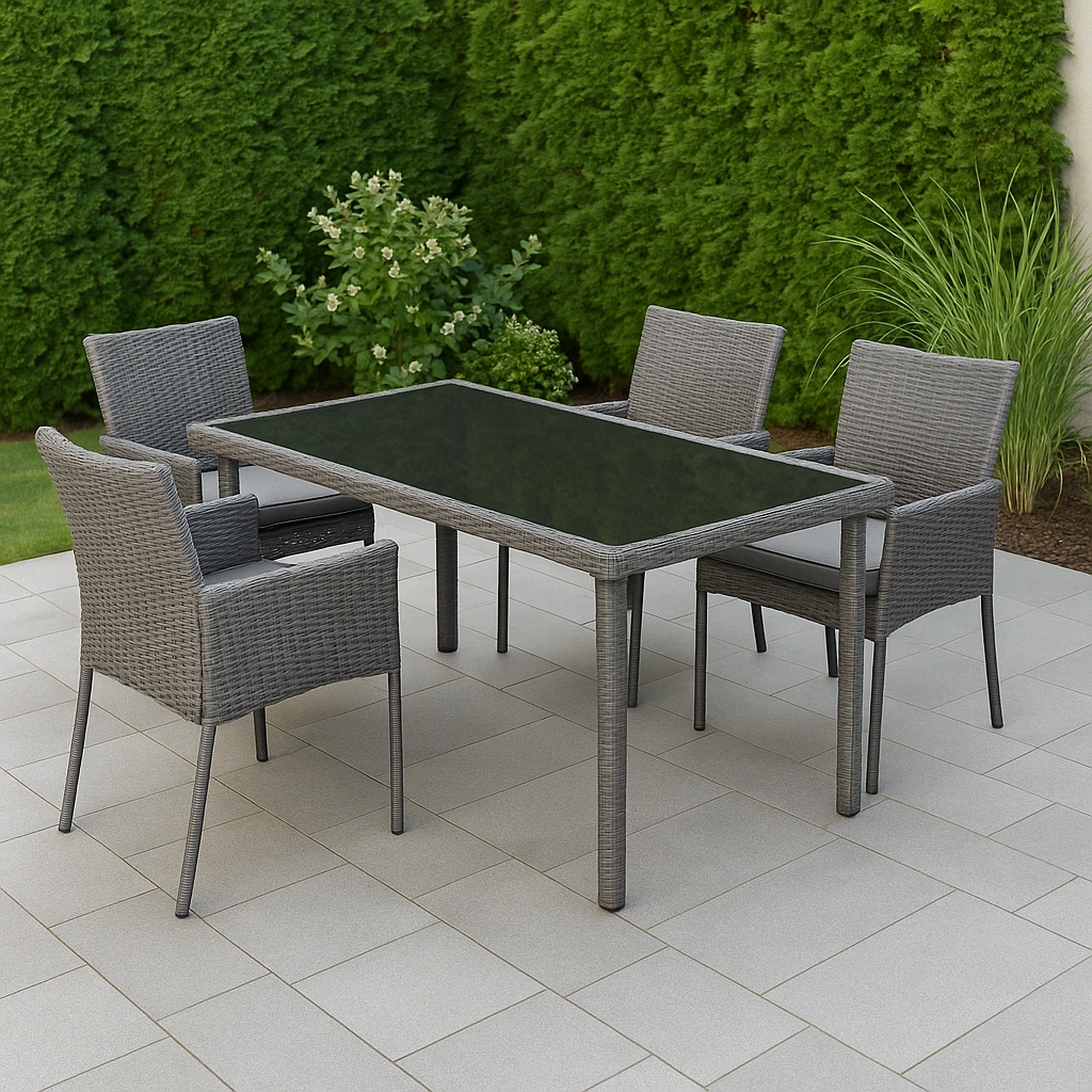 Graue Essgruppe aus synthetischem Rattan für den Außenbereich - KNLoSnn377AX