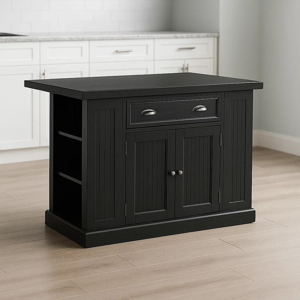 Kücheninsel, schwarz, Holz, geeignet für die Küche, 122 x 69 x 92 cm
