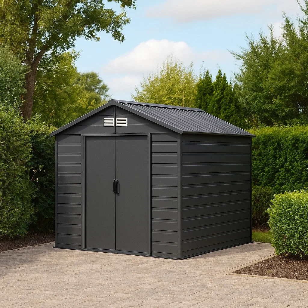Gartenhaus, rechteckig, Metall, grau, Satteldach, freistehend, 200 x 250 x 230 cm, für den Garten - z0tLiSkC8fv2