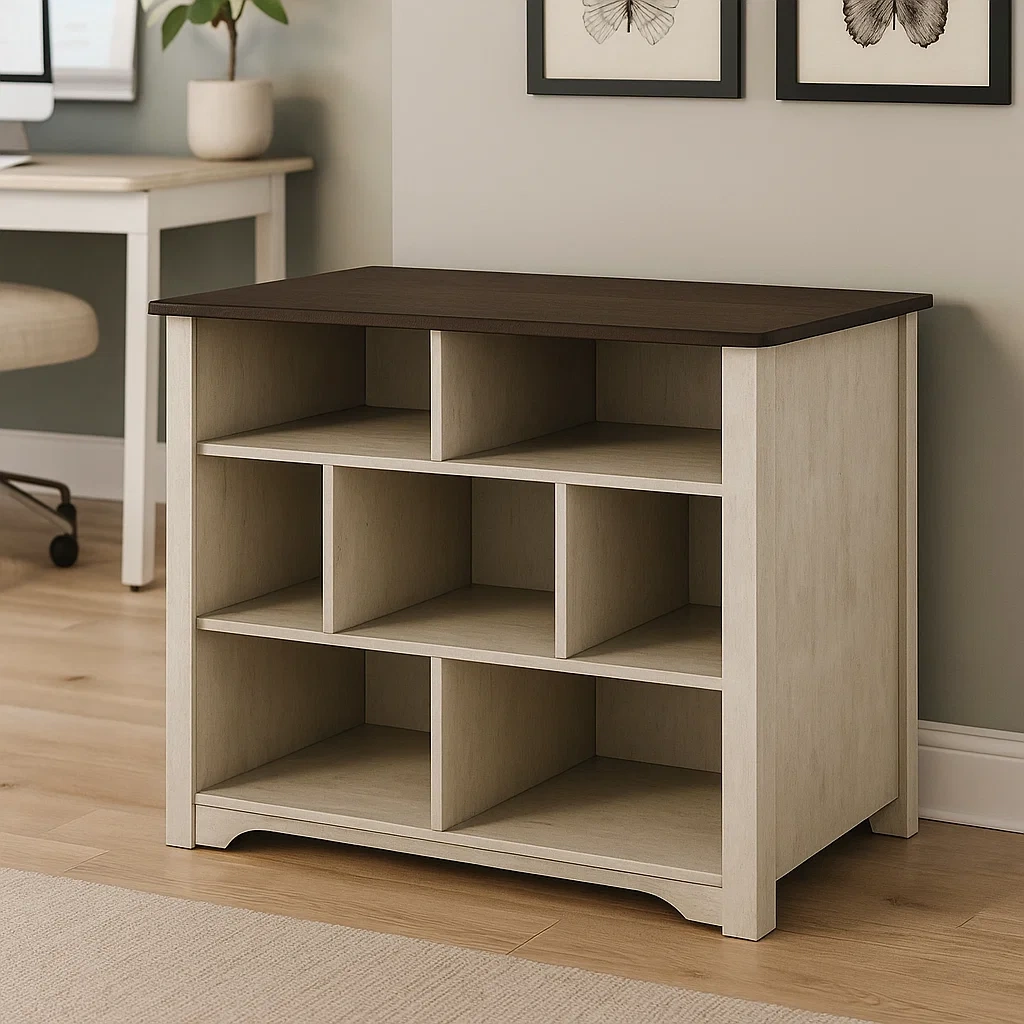 Rechteckige Kücheninsel mit offenen Regalen, Holz, beige und braun, freistehend, 110 x 60 x 90 cm, für die private Küche - YpGDgkFSLFdF