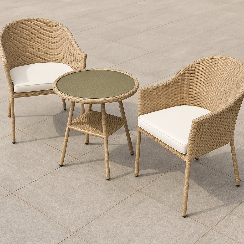 3-teiliges Set aus Tisch und Stühlen aus synthetischem Rattan in Khaki für die Terrasse