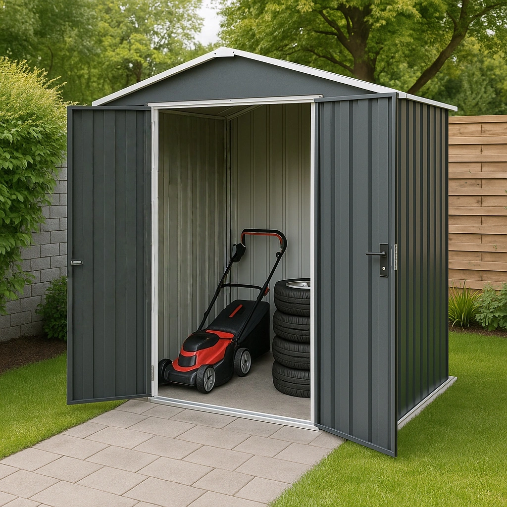 Gartenhaus aus grauem Stahl, Aufbewahrungsmöglichkeit für den Außenbereich, 215 x 150 x 222 cm