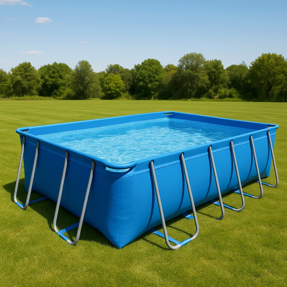 Rechteckiger, abnehmbarer rechteckiger Pool in Dunkelblau, Metall und PVC, für Garten und Außenbereich, 549 x 274 x 122 cm, pKYdVbA646NH