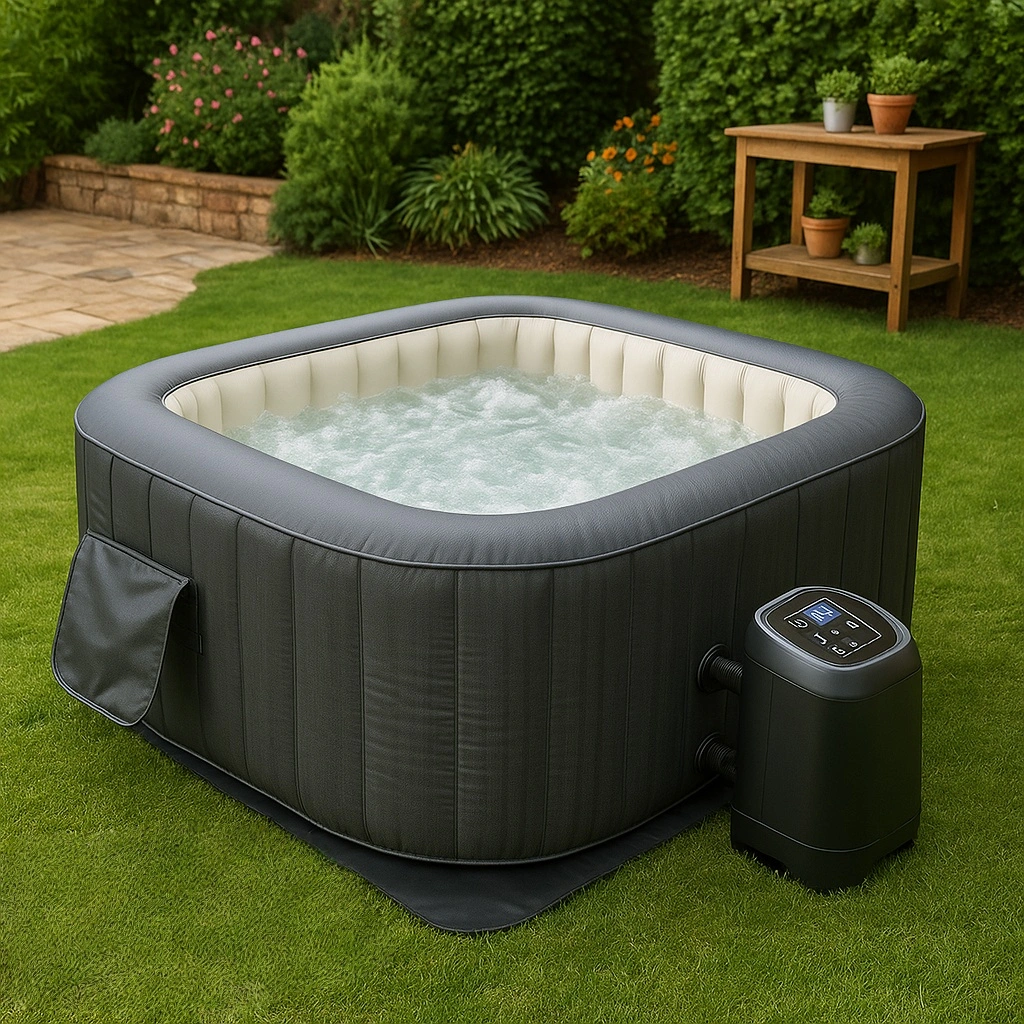 Quadratischer aufblasbarer Whirlpool, schwarz/weiß, PVC, für den Innen- und Außenbereich, 110 × 110 × 60 cm - iHWKMxr314mq
