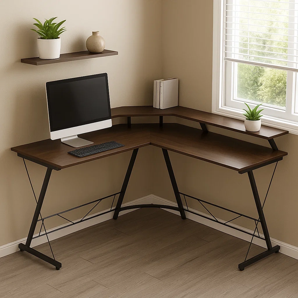 L-förmiger Computertisch mit Metallgestell und Holzplatte, 120 x 120 x 75 cm - iRyRqmM312bO