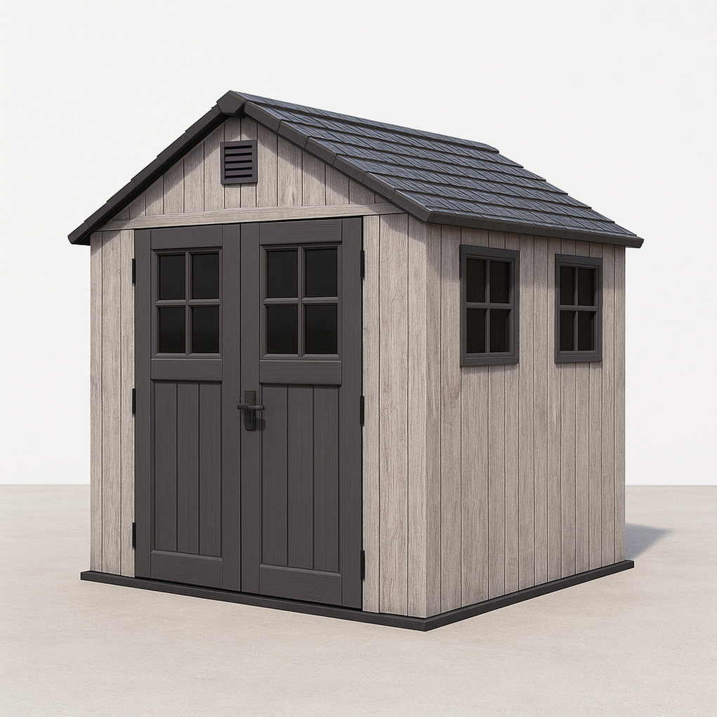 Gartenhaus aus Kunstharz, 220 x 220 x 252 cm, grau/dunkelholzfarben, lQNRKfW402IT