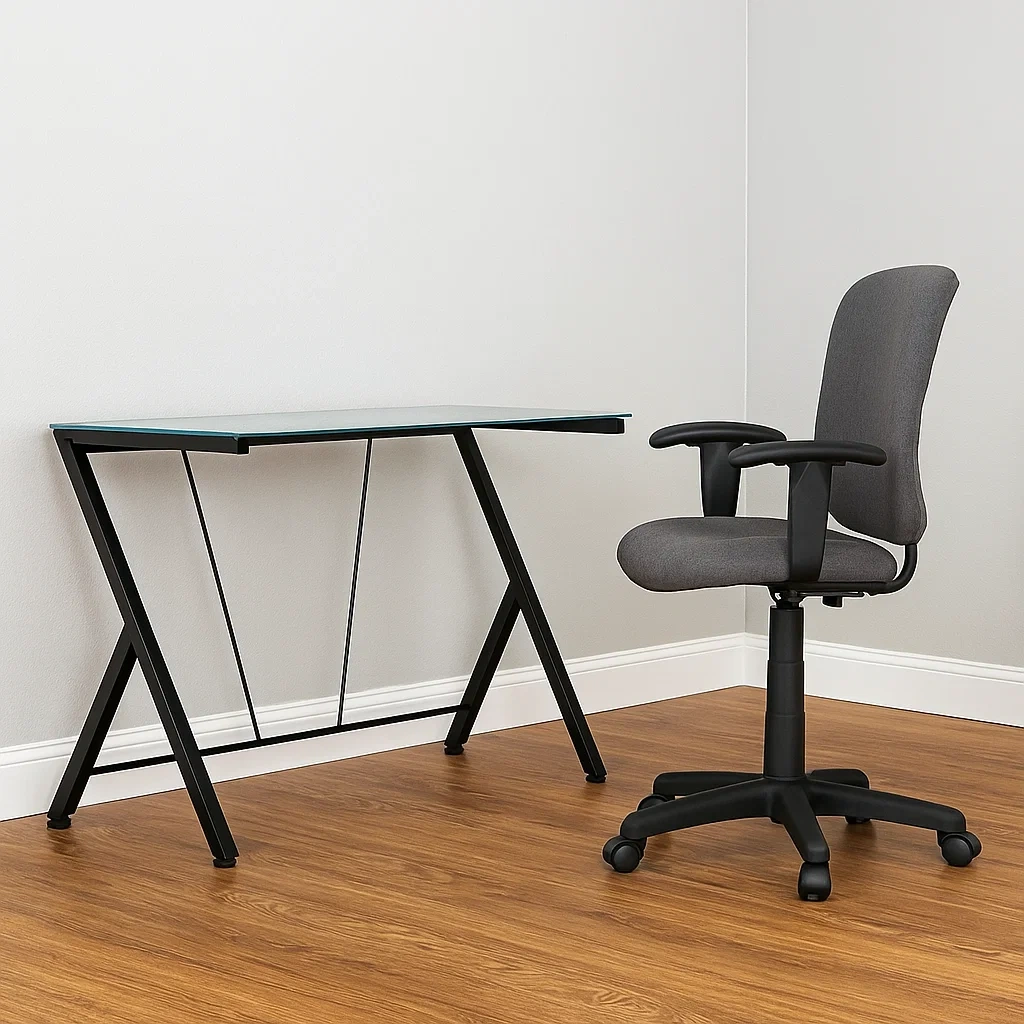 Computertisch, gehärtetes Glas und Metall, schwarz und transparent, Z-Gestell, selbsttragend, 100 x 50 x 75 cm, für Büro und Arbeitszimmer - JHHtI6iHCXDs