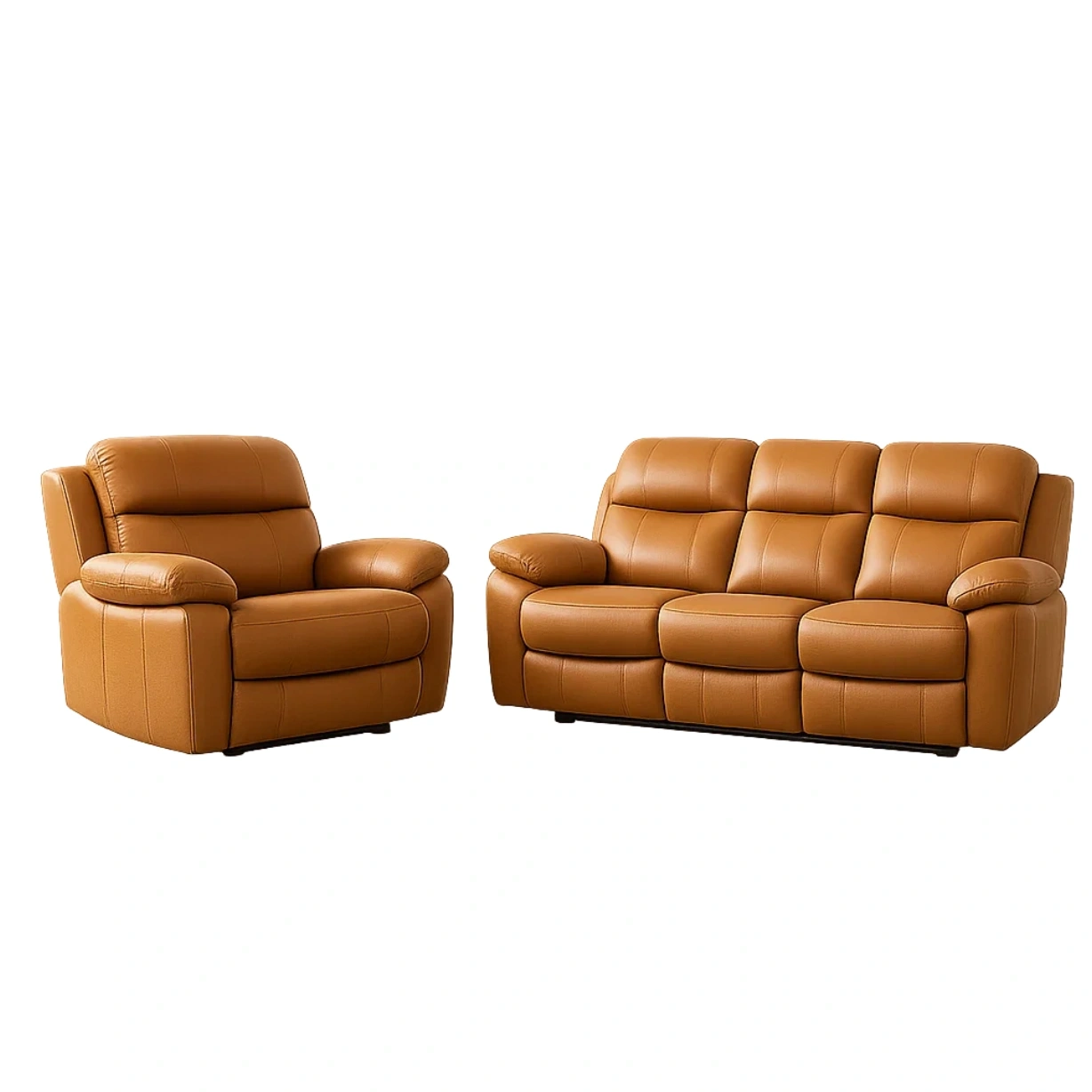 4-Sitzer-Sofagarnitur, Kunstleder, braun, kombinierte Konstruktion, manuelle Verstellfunktion, Sofagröße 200 x 90 x 98 cm, Sesselgröße 95 x 90 x 98 cm, für das Wohnzimmer - lIcgVLNTX2EM