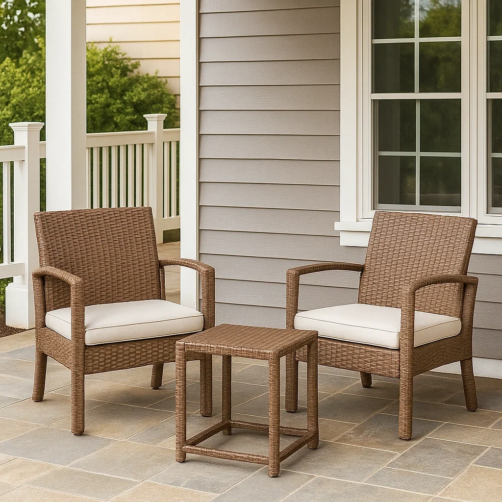 Gartenmöbel-Set, 2-Sitzer, Kunstrattan, braun, rechteckig, feststehend, Sessel 70x65x78 cm, Beistelltisch 45x45x50 cm, für Terrasse, Garten oder Balkon - 0n1rwECfnr23