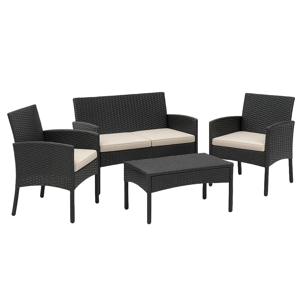 Schwarzes Rattan-Gartenmöbelset für Terrasse und Garten, 4-teilig - PyvHZDH366ie