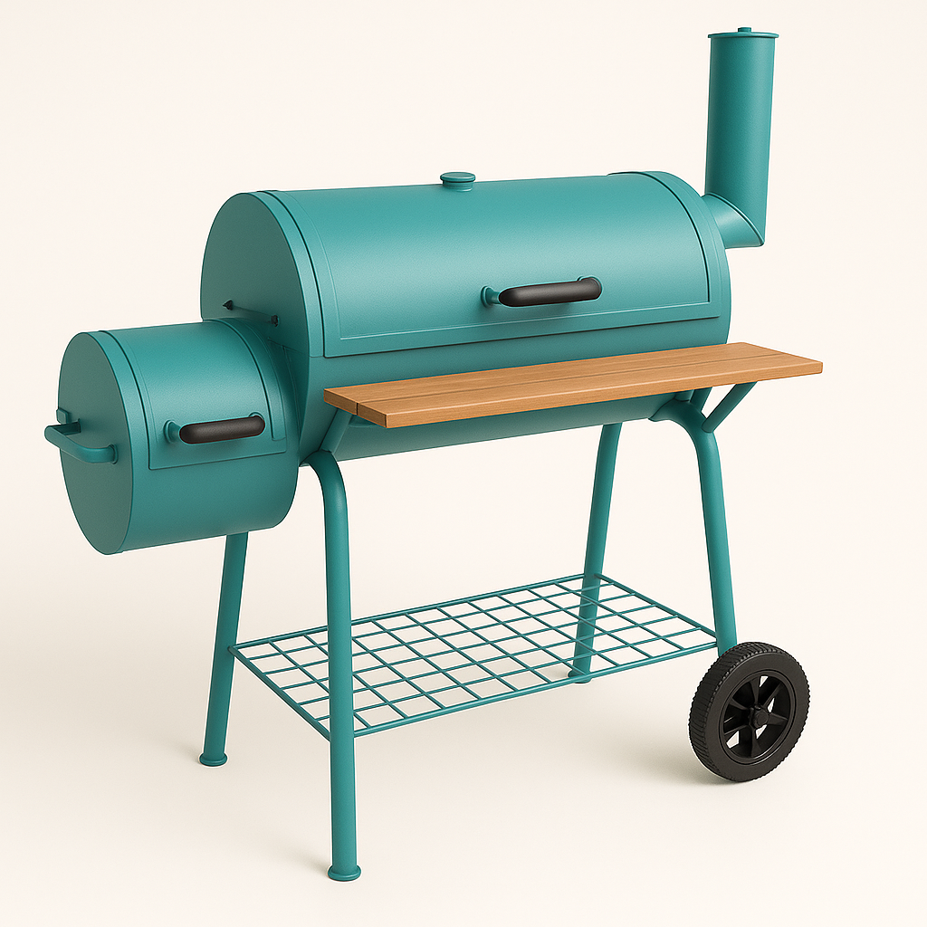 Holzkohlegrill mit Smoker, blauer Stahl, für den Garten, 124 x 53 x 104 cm mSeBkqRN42NO