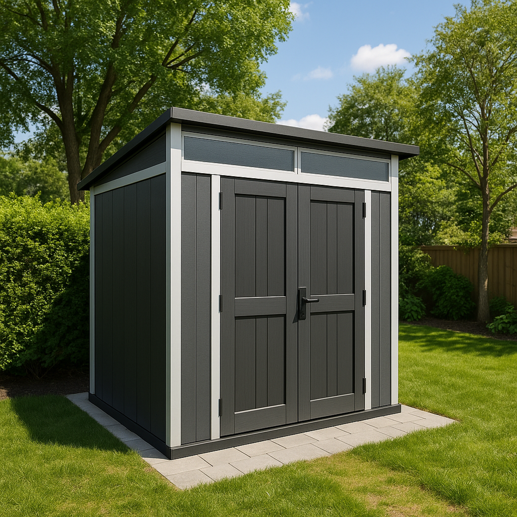 Gartenhaus aus Kunstharz 220x170x214 cm grau/schwarz FbDGumf392kr