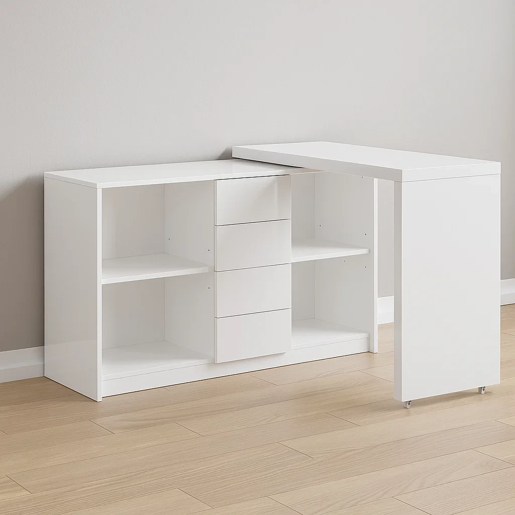 Ausziehbarer Eckschreibtisch aus weißem MDF für Büro oder Arbeitszimmer, 120 × 42 × 76,5 cm - vR3pLSUpwiAo
