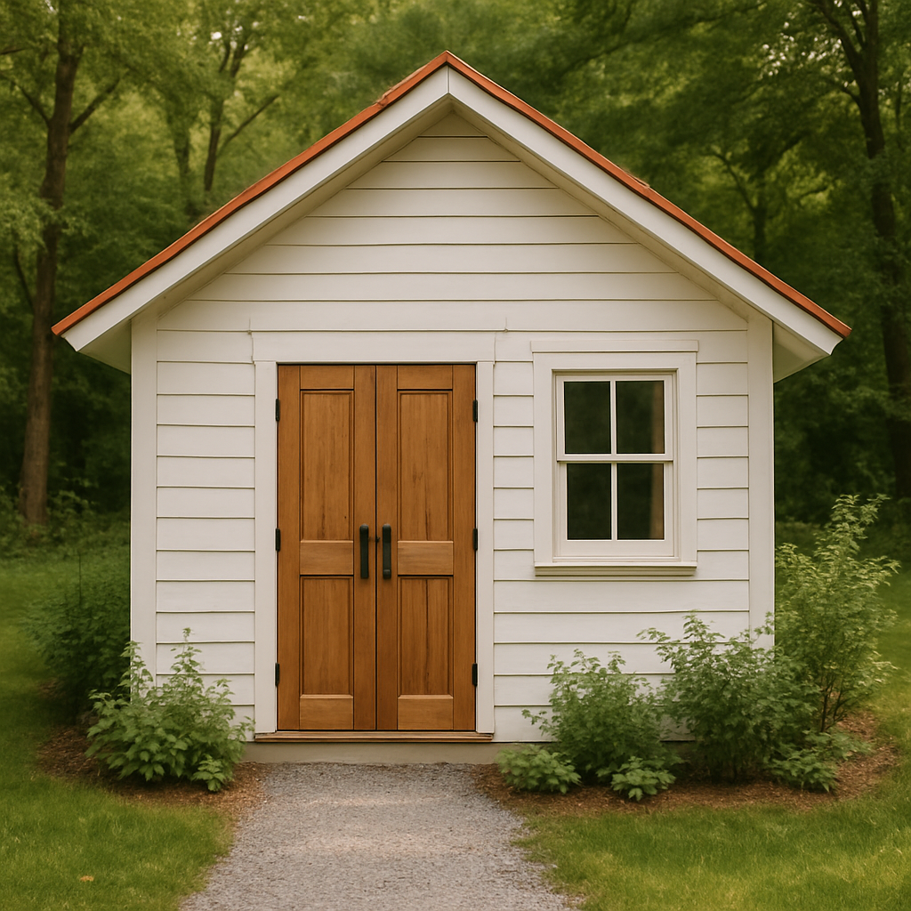 Gartenhaus aus weißem Kunstharz, Holz, Waldmotiv, 250 × 210 × 280 cm