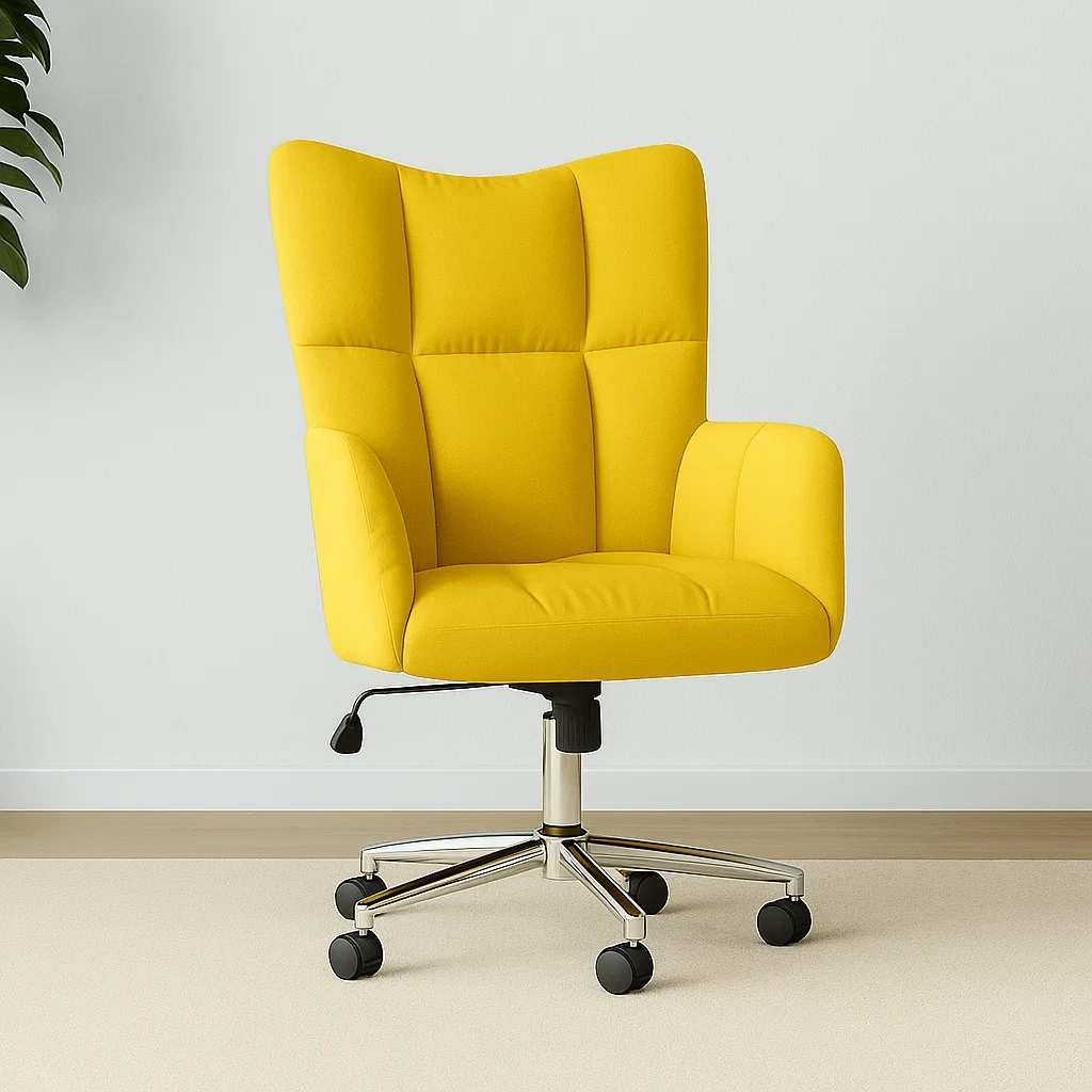 Gelber, samtgepolsterter Drehstuhl für Büro oder Arbeitszimmer, 61,5 × 69 × 102 cm - gPVEwBnt1wER