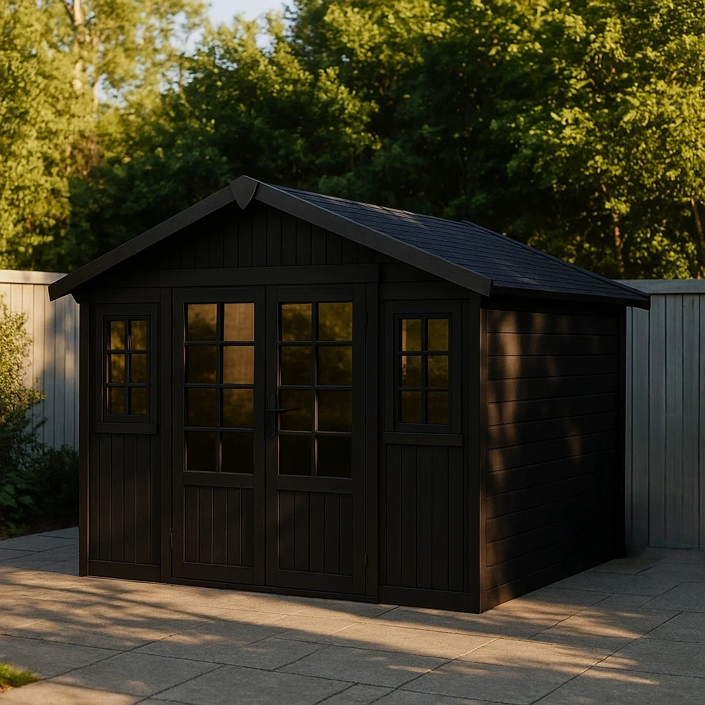 Gartenhaus, rechteckig, mit Fenstern, Holz, schwarz, Satteldach, freistehend, 300 x 250 x 230 cm, für den Garten - fkG2KBeuoEhJ