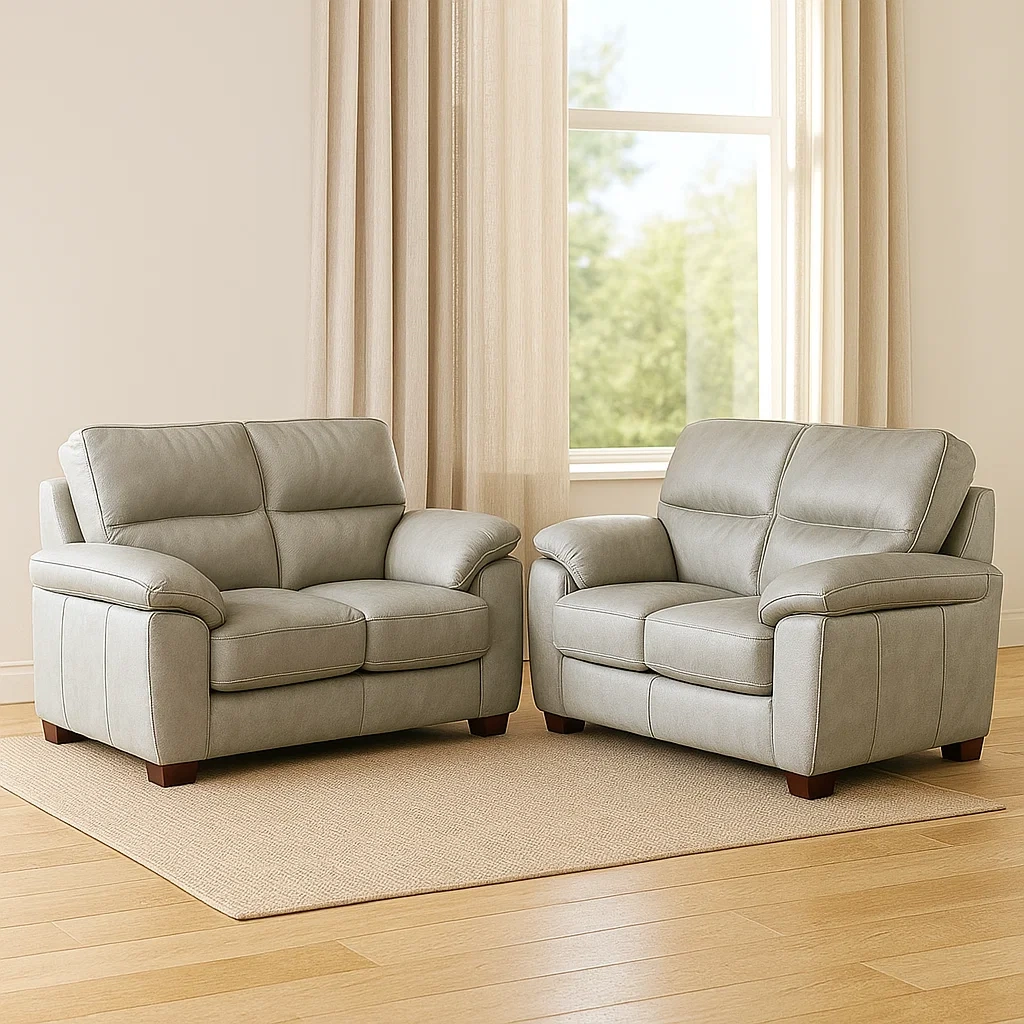 Sofagarnitur, 4-Sitzer, Lederbezug, graue Farbe, klassisches Design, keine zusätzlichen Funktionen, Maße des 2-Sitzer-Sofas: 150 x 80 x 90 cm, für Wohnzimmer und Lounges. - yErGOwMy6igl