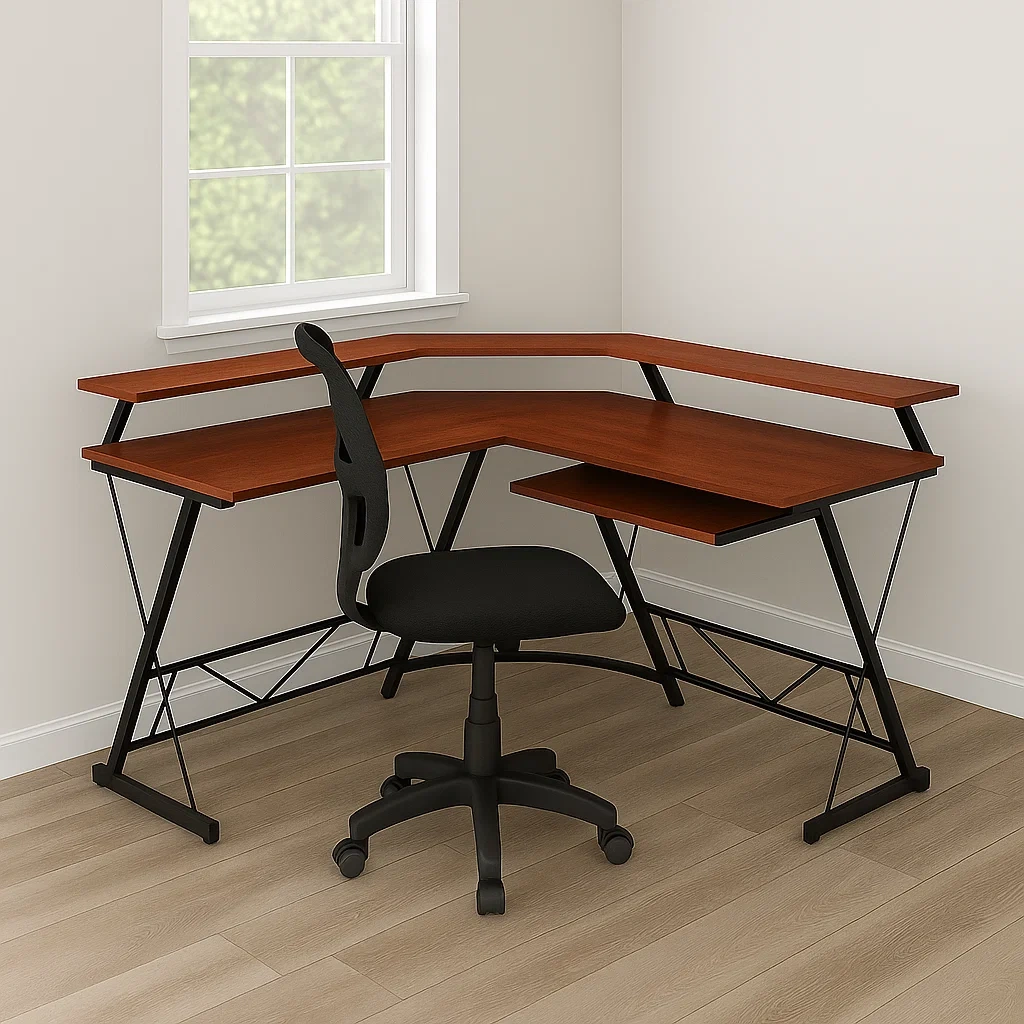 Computertisch, Holz, braun, Eckform, mit Metallgestell, Maße 120 x 120 x 75 cm, für Büro oder Arbeitszimmer - pRBEUyR7FAjo