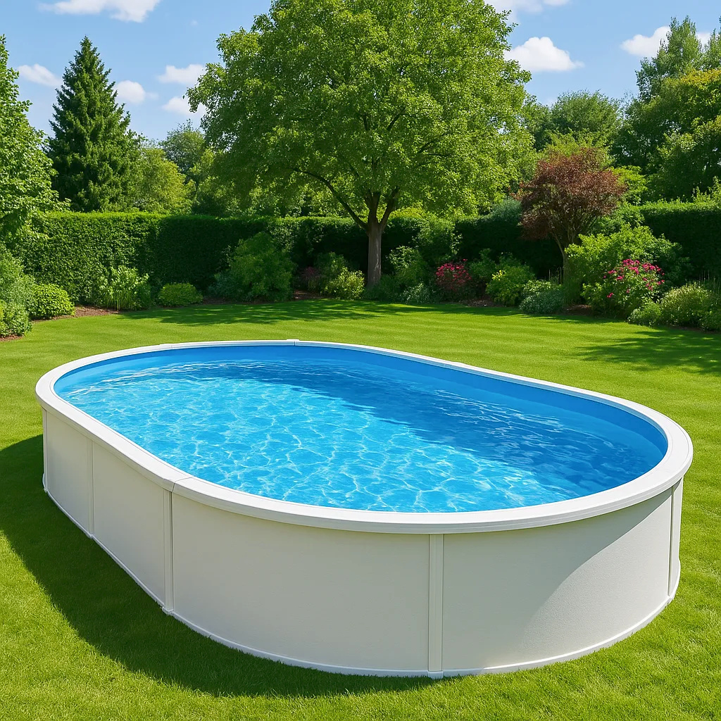 Ovaler Röhrenpool, weißer ovaler Aufstellpool, weiß, Metall und PVC, für Garten und Außenbereich, 427 x 250 x 100 cm dJmBCTH628Ju