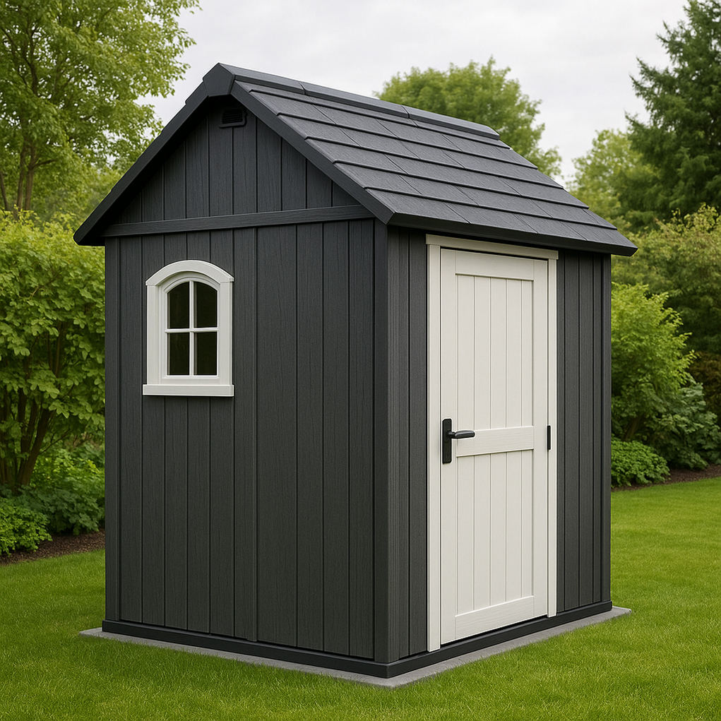 Rechteckiges Gartenhaus aus Kunstharz, schwarz/weiß, 190 x 145 x 230 cm QWgclnW399aH