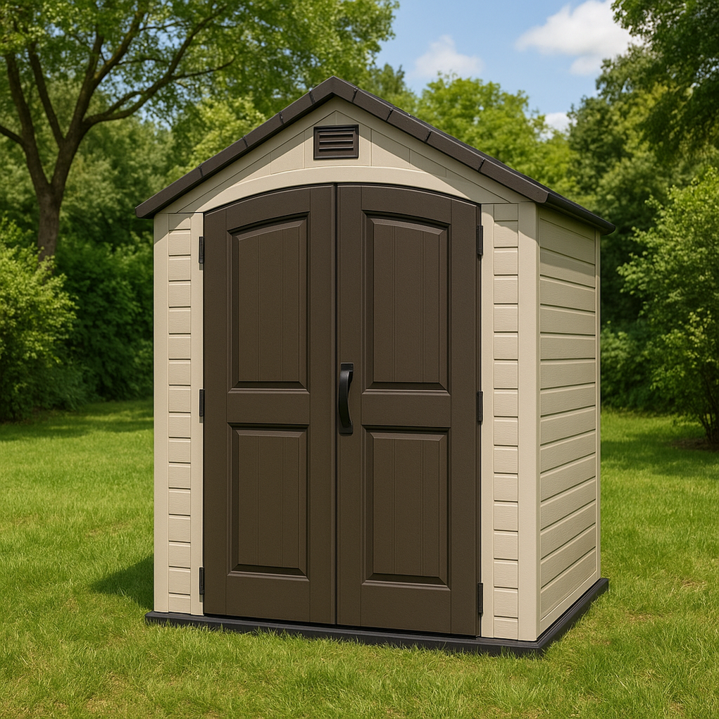 Gartenhaus aus Kunstharz, 190 x 150 x 210 cm, beige/braun, FBCLFhH386DS