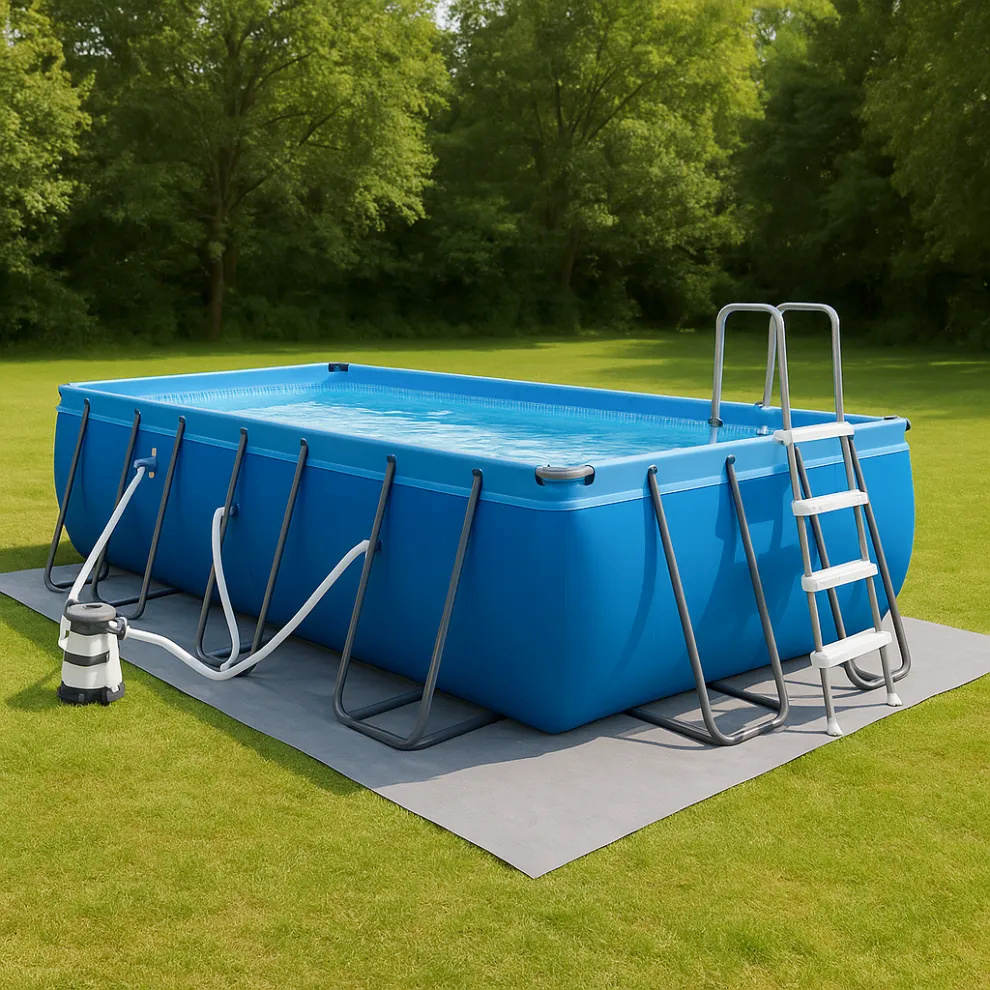 Rechteckiger Röhrenpool, blauer rechteckiger Aufstellpool, blau, Metall und PVC, Garten und Außenbereich, 732 x 366 x 132 cm dMyqaDz633kj