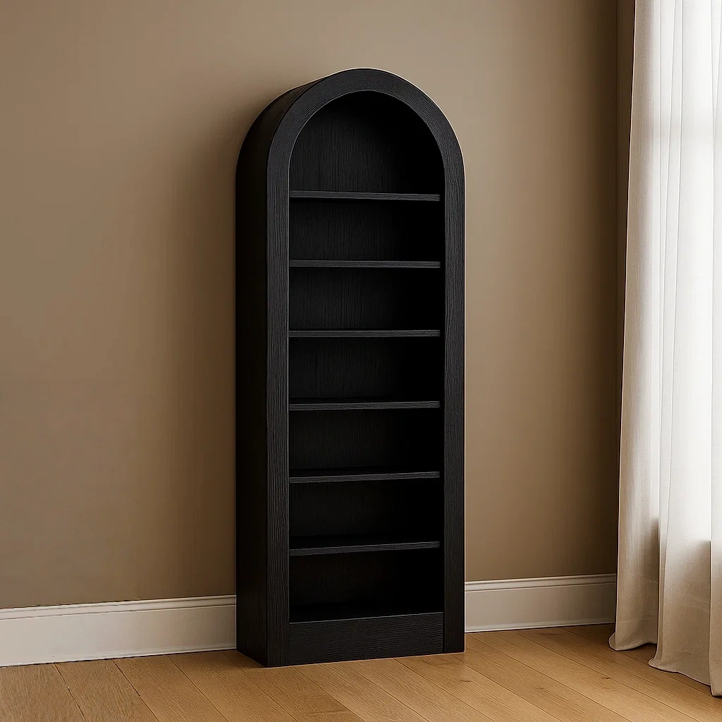 Bücherregal aus Holz, 6 Regalböden, Bogenform, schwarz, einfache Montage, für Wohnzimmer oder Büro, 70 x 30 x 180 cm - pzvuA7Xmicyn