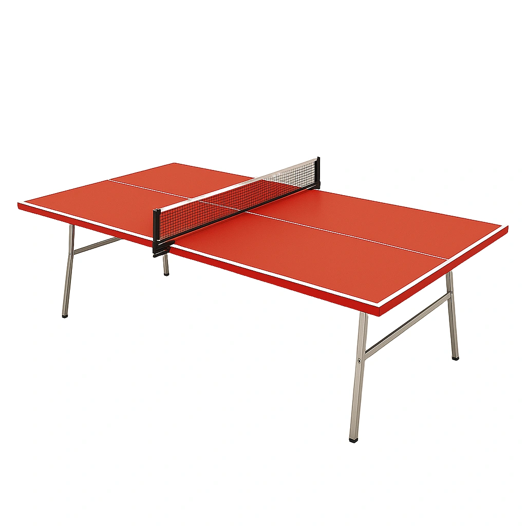 Tischtennisplatte, rotes Brett, graues Metallgestell, 274 x 152,5 x 76 cm
