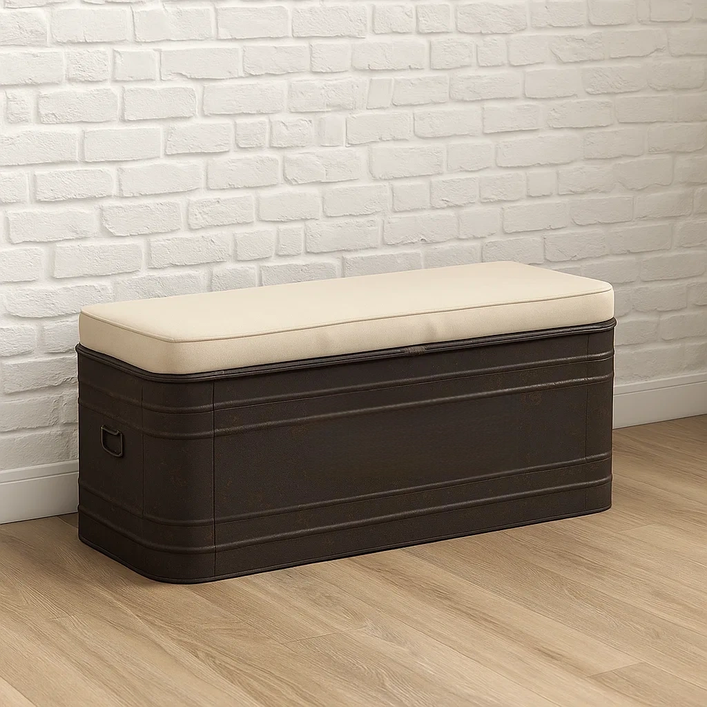 Eingangsbank, schwarz, Metall, für den Innenbereich, 122 x 41 x 43 cm