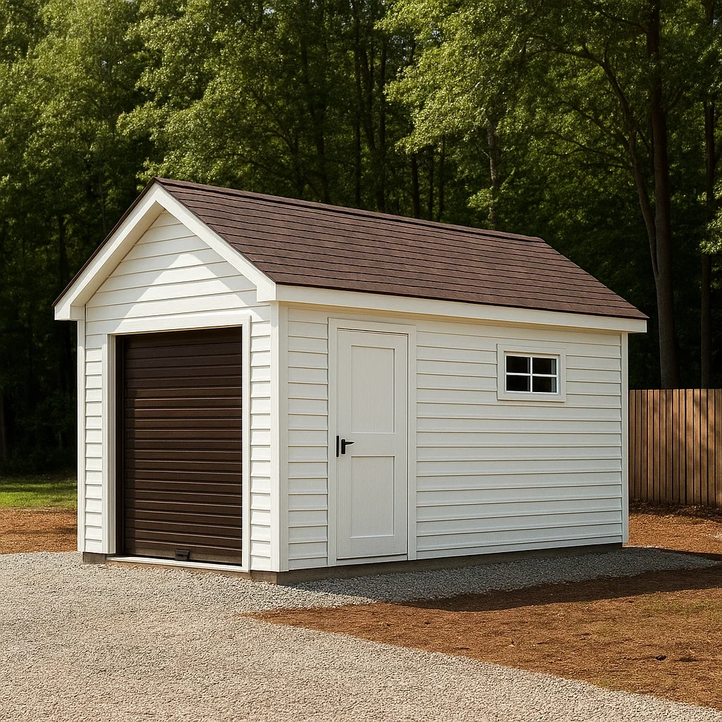 Rechteckige, weiße Garage aus Kunstharz mit Satteldach, fest installiert, 500 x 300 x 250 cm für die Außenlagerung - YztlWKiB5vHo