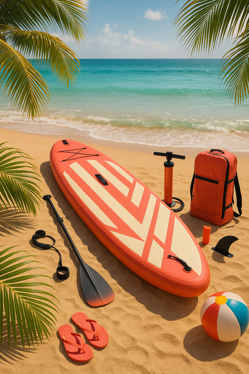 Aufblasbares Paddleboard, orange-beige, PVC/Polypropylen, geeignet für den Strand, 320 x 84 x 15 cm, bqGjLGL539LV