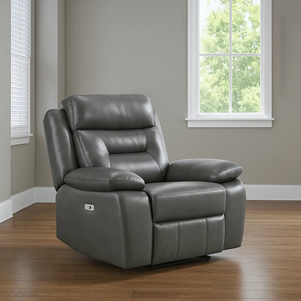 Sonnenliege, dunkelgrau, Leder, geeignet fürs Wohnzimmer, 95 x 90 x 143 cm