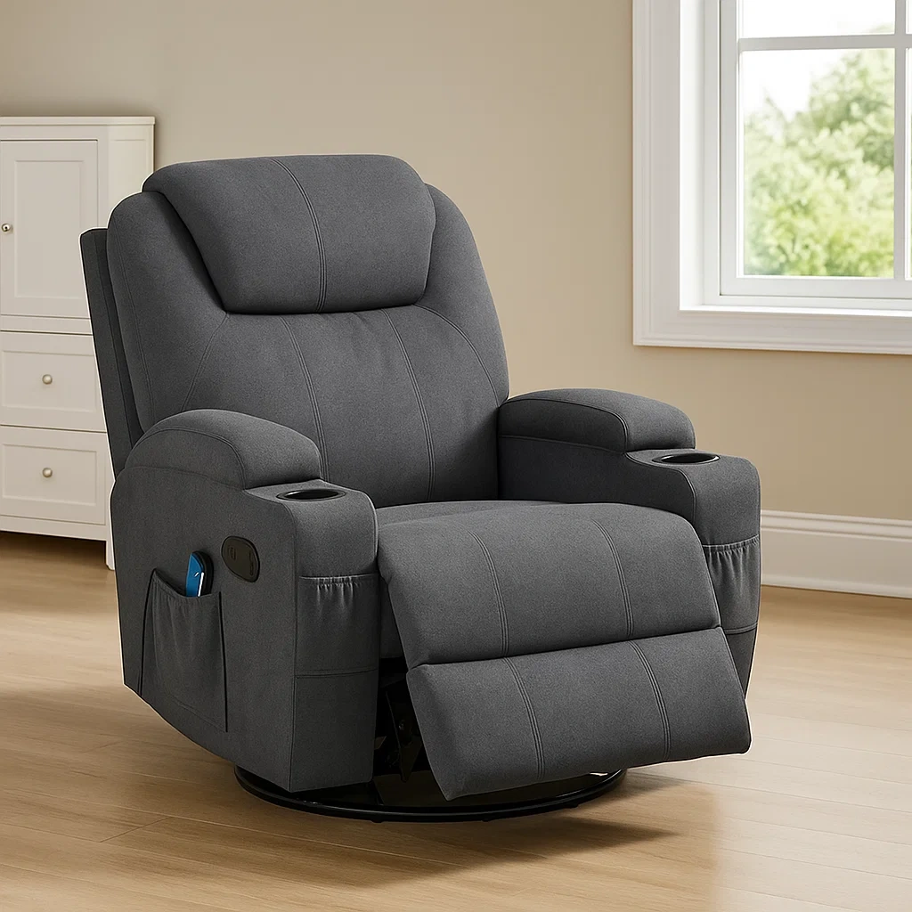 Sonnenliege, grau, Stoff und Holz, für das Wohnzimmer, 95 x 95 x 104 cm