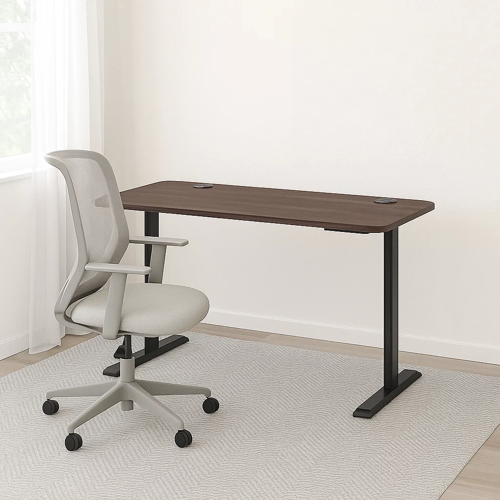 Computertisch, Holz, braun, mit ergonomischem Stuhl, Rollen, 120 x 60 x 75 cm - bPpTJ9ryDnpy